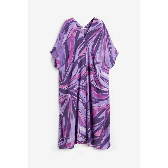 H&M Purple Artsy Flowy Beautiful Button Up Oversized Long Kaftan Dress Size S - Picture 3 of 9